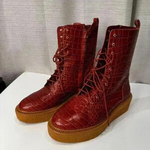 Vince Camuto Crocco Embossed Rust/Brown Combat Boot Style  Womens size 7
